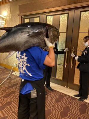 7月後半に大阪のホテル様でのご披露宴で、マグロ解体ショー
